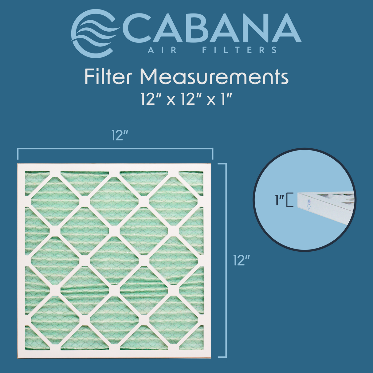 Cabana Filters 12x12x1 AC Furnace Air Filter Capture Unwanted Particles, Pleated Furnace Filter HVAC AC Filters - Made in the USA - 6 Pack