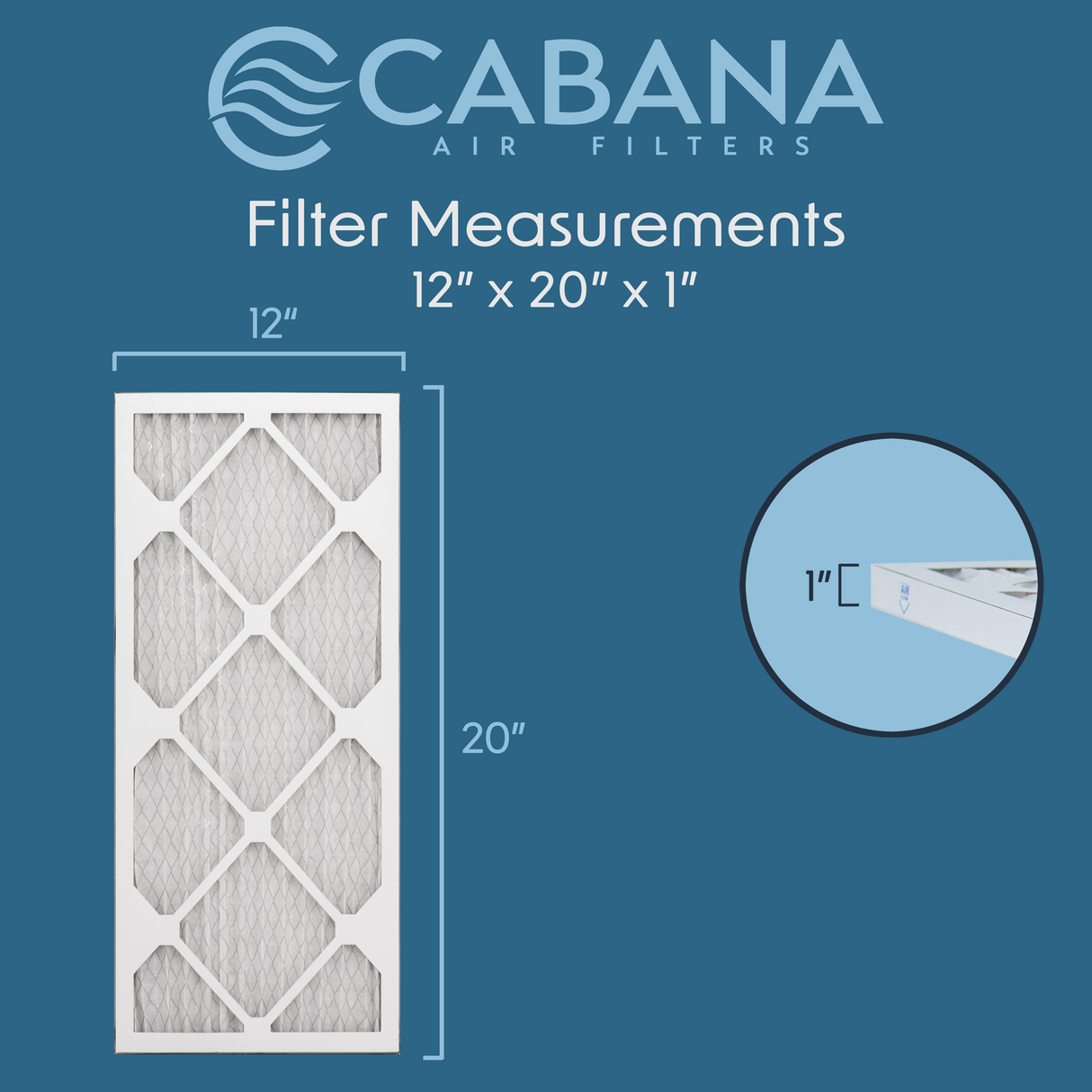 Cabana Filters 12x20x1 AC Furnace Air Filter Capture Unwanted Particles, Pleated Furnace Filter HVAC AC Filters - Made in the USA - 6 Pack