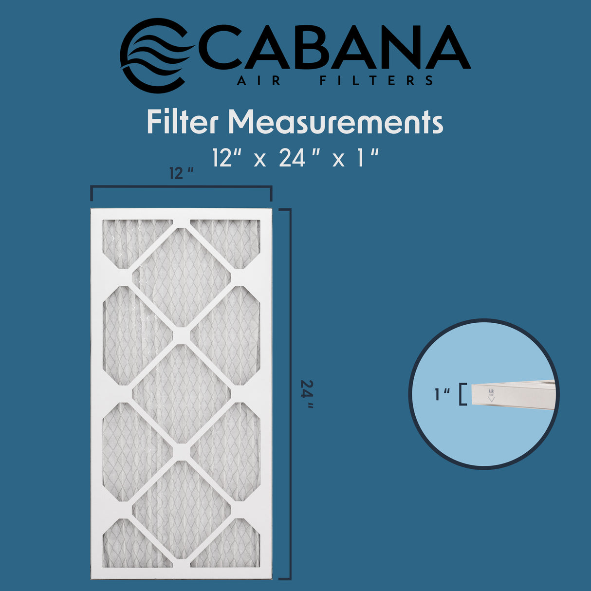 Cabana Filters 12x24x1 AC Furnace Air Filter Capture Unwanted Particles, Pleated Furnace Filter HVAC AC Filters - Made in the USA - 6 Pack