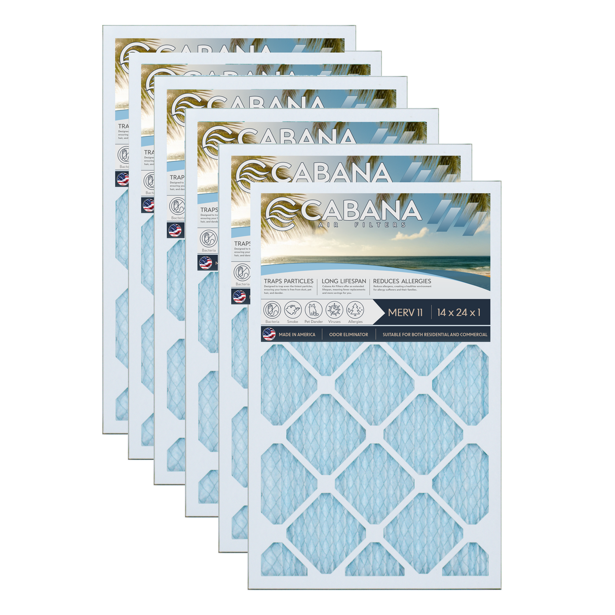 Cabana Filters 14x24x1 AC Furnace Air Filter Capture Unwanted Particles, Pleated Furnace Filter HVAC AC Filters - Made in the USA - 6 Pack