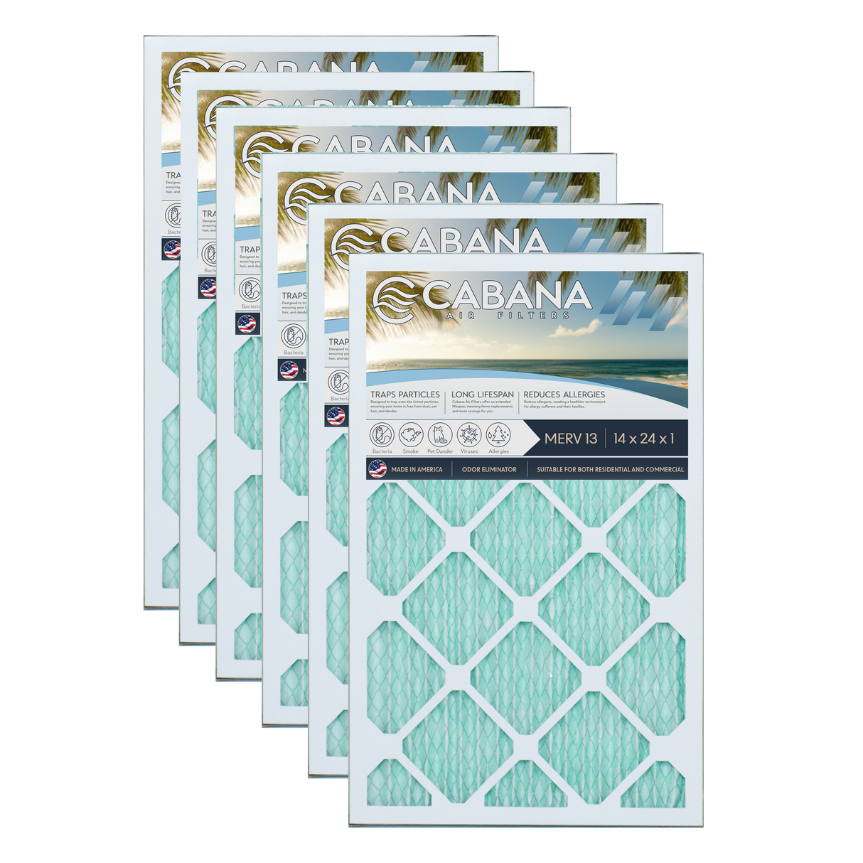 Cabana Filters 14x24x1 AC Furnace Air Filter Capture Unwanted Particles, Pleated Furnace Filter HVAC AC Filters - Made in the USA - 6 Pack