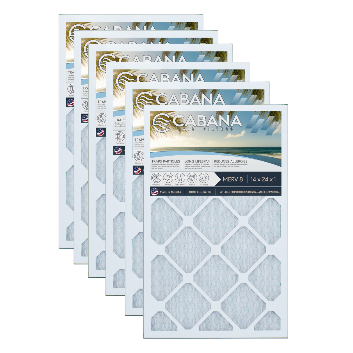 Cabana Filters 14x24x1 AC Furnace Air Filter Capture Unwanted Particles, Pleated Furnace Filter HVAC AC Filters - Made in the USA - 6 Pack