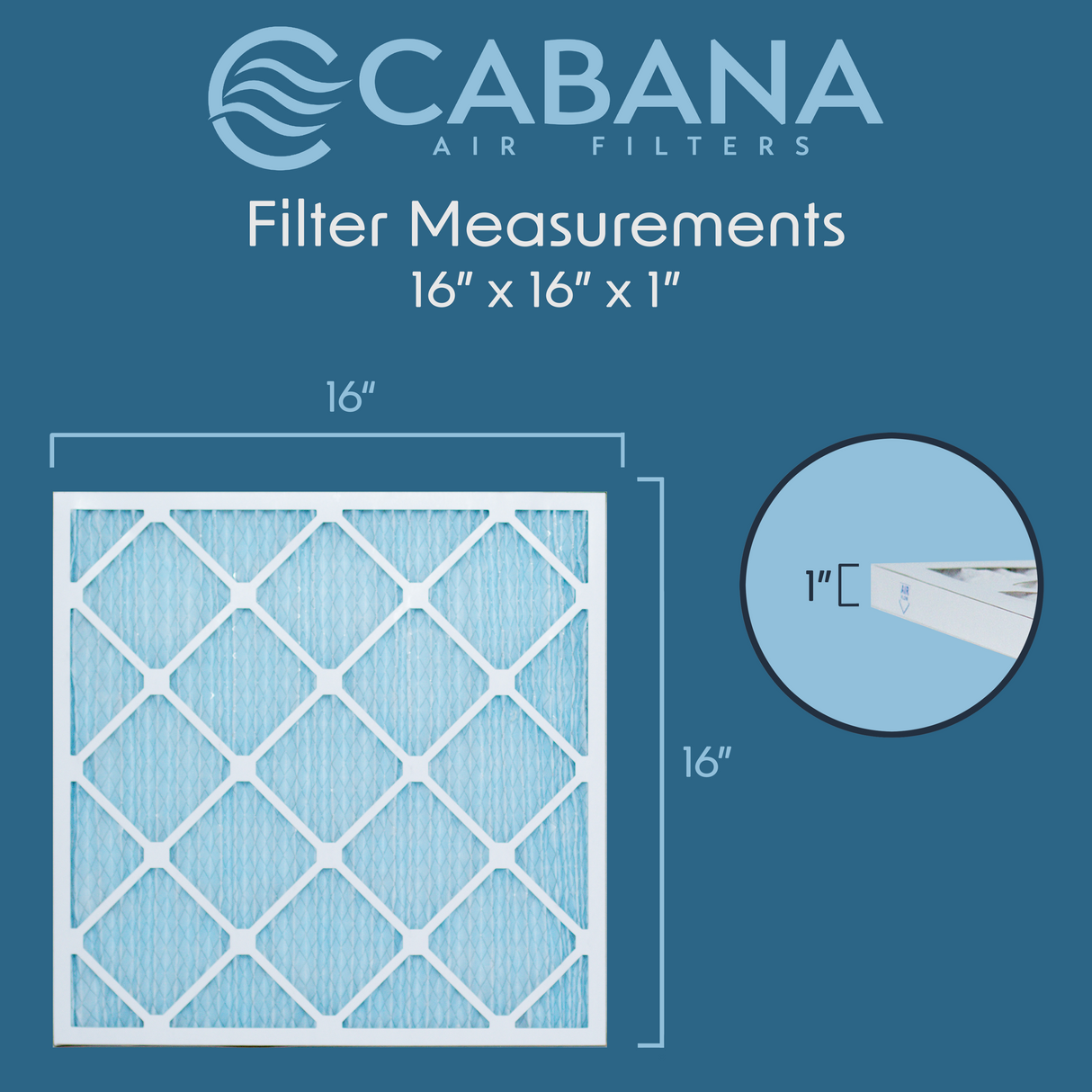 Cabana Filters 16x16x1 AC Furnace Air Filter Capture Unwanted Particles, Pleated Furnace Filter HVAC AC Filters - Made in the USA - 6 Pack