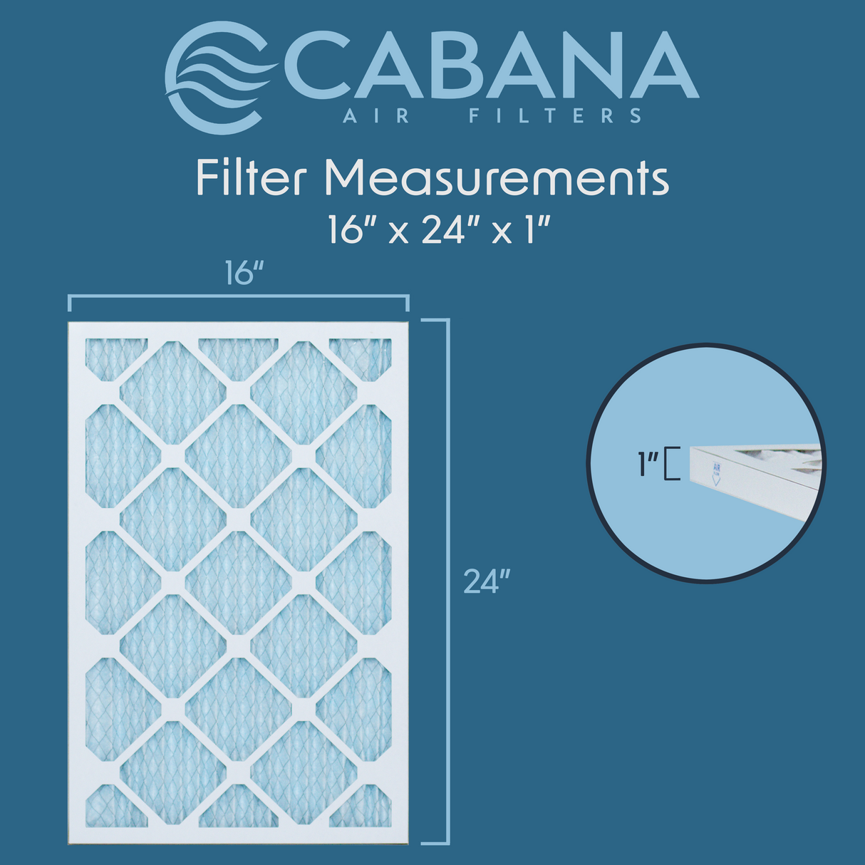 Cabana Filters 16x24x1 AC Furnace Air Filter Capture Unwanted Particles, Pleated Furnace Filter HVAC AC Filters - Made in the USA - 6 Pack