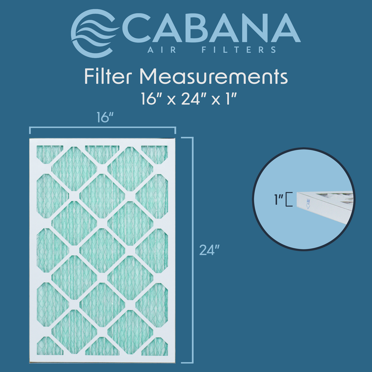 Cabana Filters 16x24x1 AC Furnace Air Filter Capture Unwanted Particles, Pleated Furnace Filter HVAC AC Filters - Made in the USA - 6 Pack