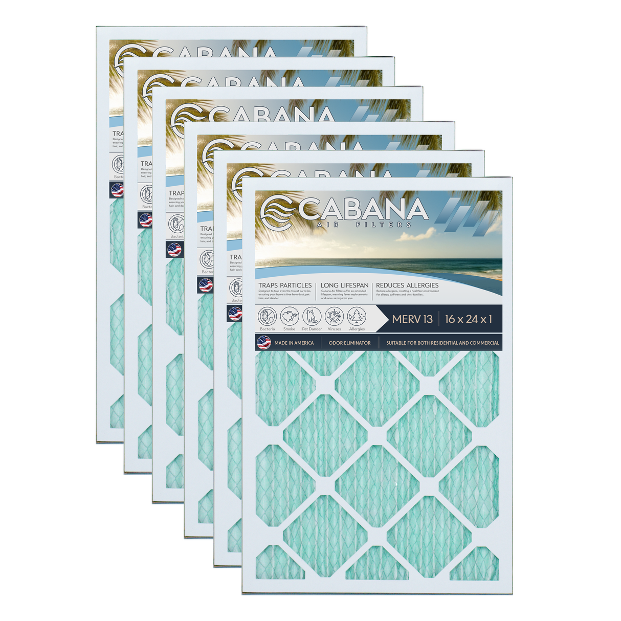 Cabana Filters 16x24x1 AC Furnace Air Filter Capture Unwanted Particles, Pleated Furnace Filter HVAC AC Filters - Made in the USA - 6 Pack