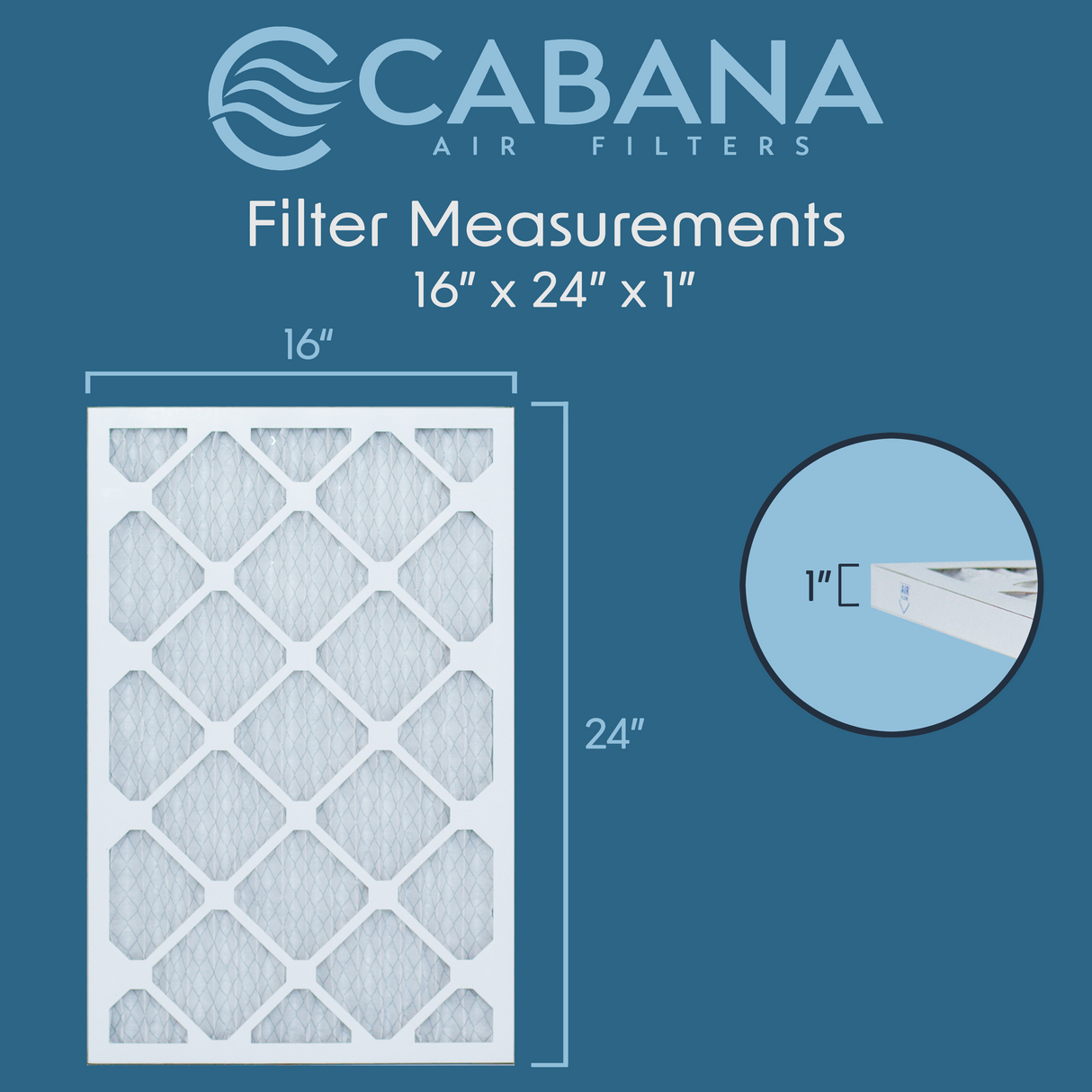 Cabana Filters 16x24x1 AC Furnace Air Filter Capture Unwanted Particles, Pleated Furnace Filter HVAC AC Filters - Made in the USA - 6 Pack