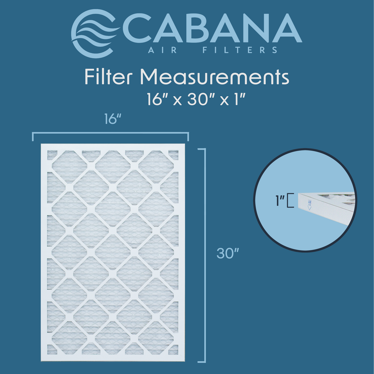 Cabana Filters 16x30x1 AC Furnace Air Filter Capture Unwanted Particles, Pleated Furnace Filter HVAC AC Filters - Made in the USA - 6 Pack