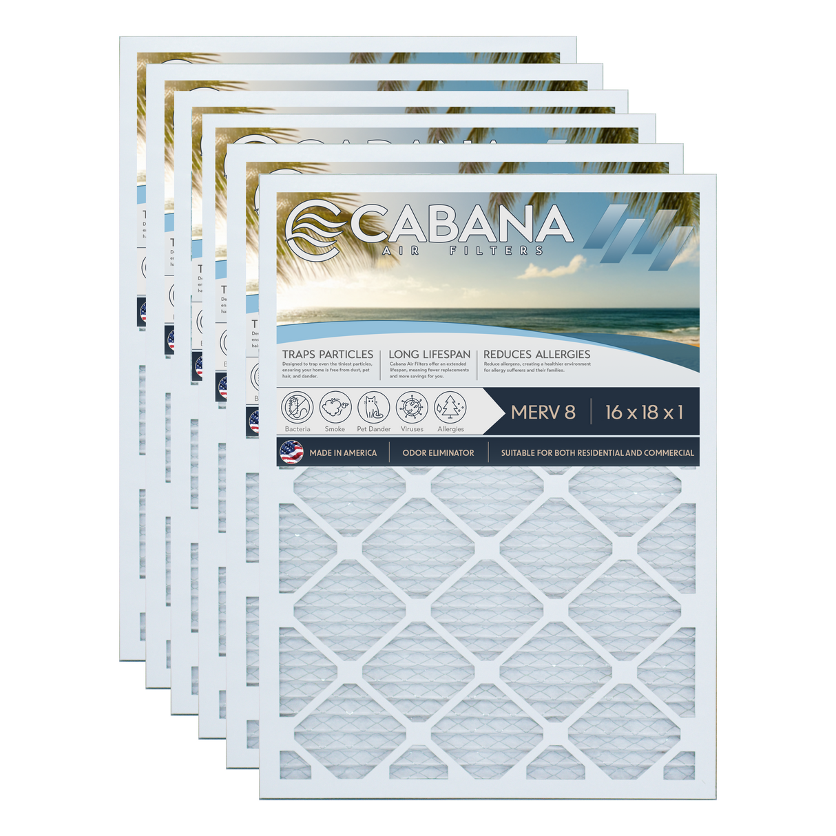 Cabana Filters 16x18x1 AC Furnace Air Filter Capture Unwanted Particles, Pleated Furnace Filter HVAC AC Filters - Made in the USA - 6 Pack