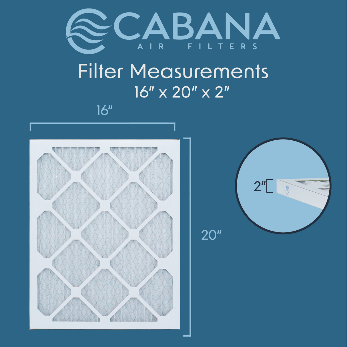 Cabana Filters 16x20x2 AC Furnace Air Filter Capture Unwanted Particles, Pleated Furnace Filter HVAC AC Filters - Made in the USA - 6 Pack