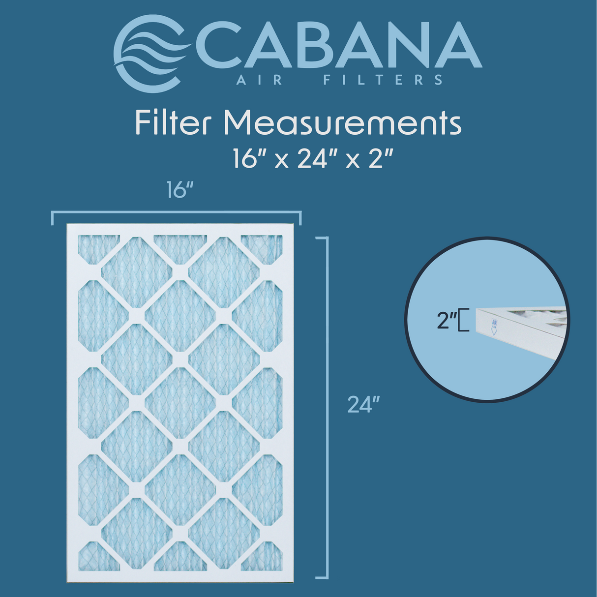 Cabana Filters 16x24x2 AC Furnace Air Filter Capture Unwanted Particles, Pleated Furnace Filter HVAC AC Filters - Made in the USA - 6 Pack