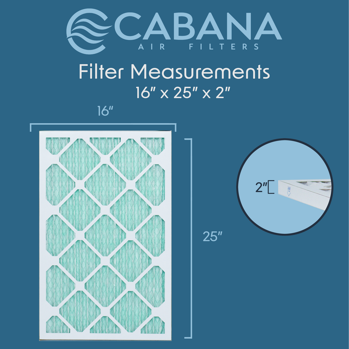 Cabana Filters 16x25x2 AC Furnace Air Filter Capture Unwanted Particles, Pleated Furnace Filter HVAC AC Filters - Made in the USA - 6 Pack