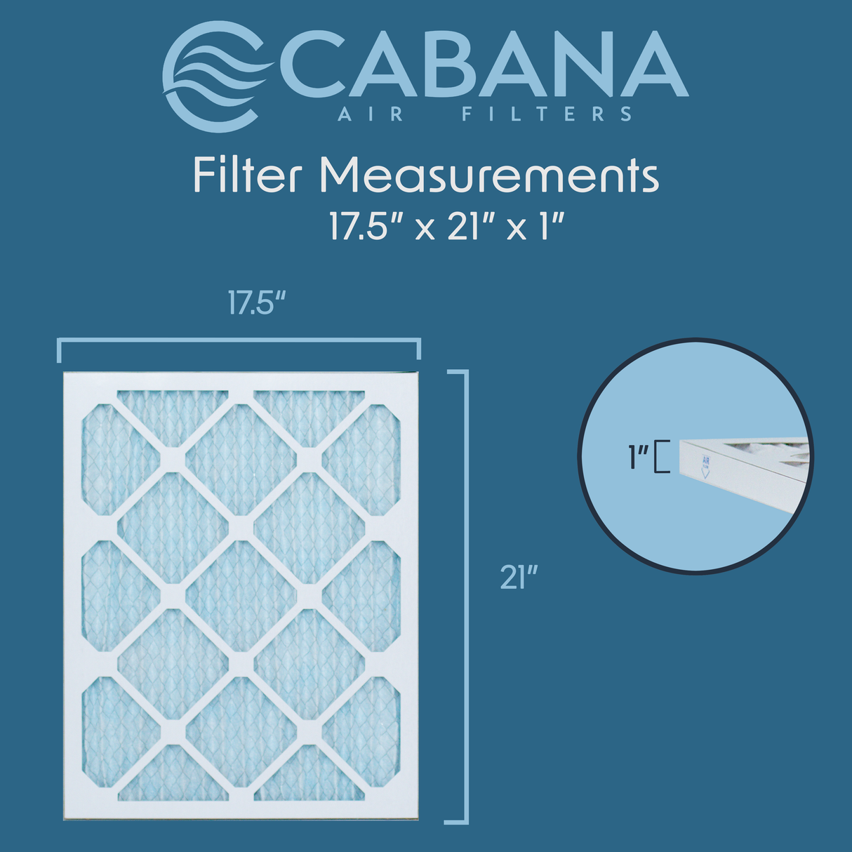 Cabana Filters 17.5x21x1 AC Furnace Air Filter Capture Unwanted Particles, Pleated Furnace Filter HVAC AC Filters - Made in the USA - 6 Pack