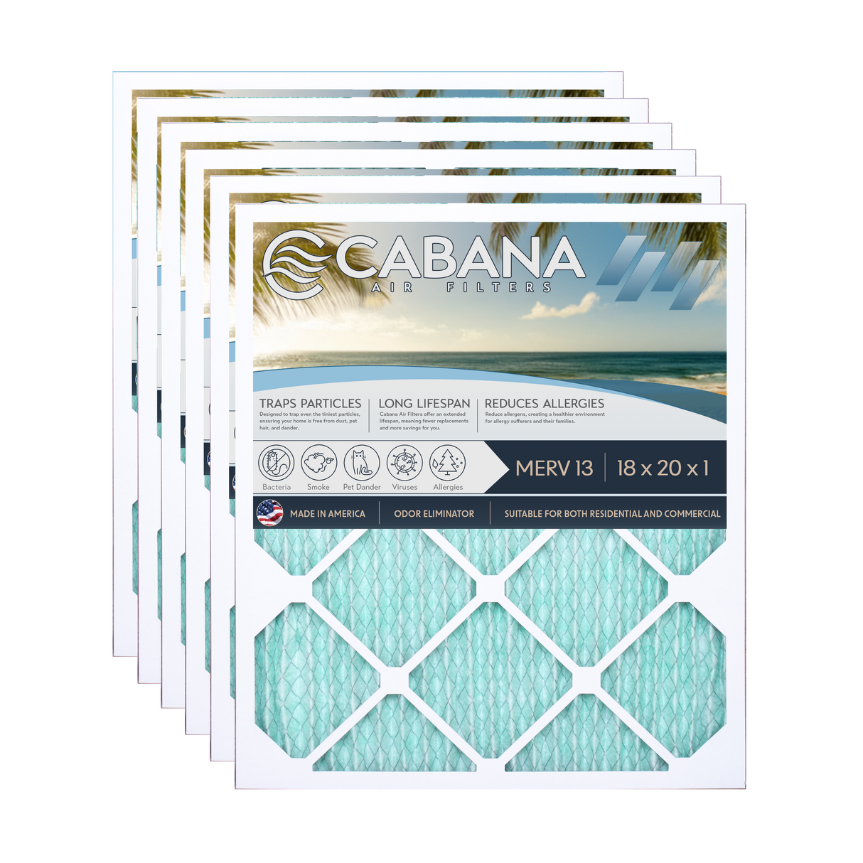 Cabana Filters 18x20x1 AC Furnace Air Filter Capture Unwanted Particles, Pleated Furnace Filter HVAC AC Filters - Made in the USA - 6 Pack
