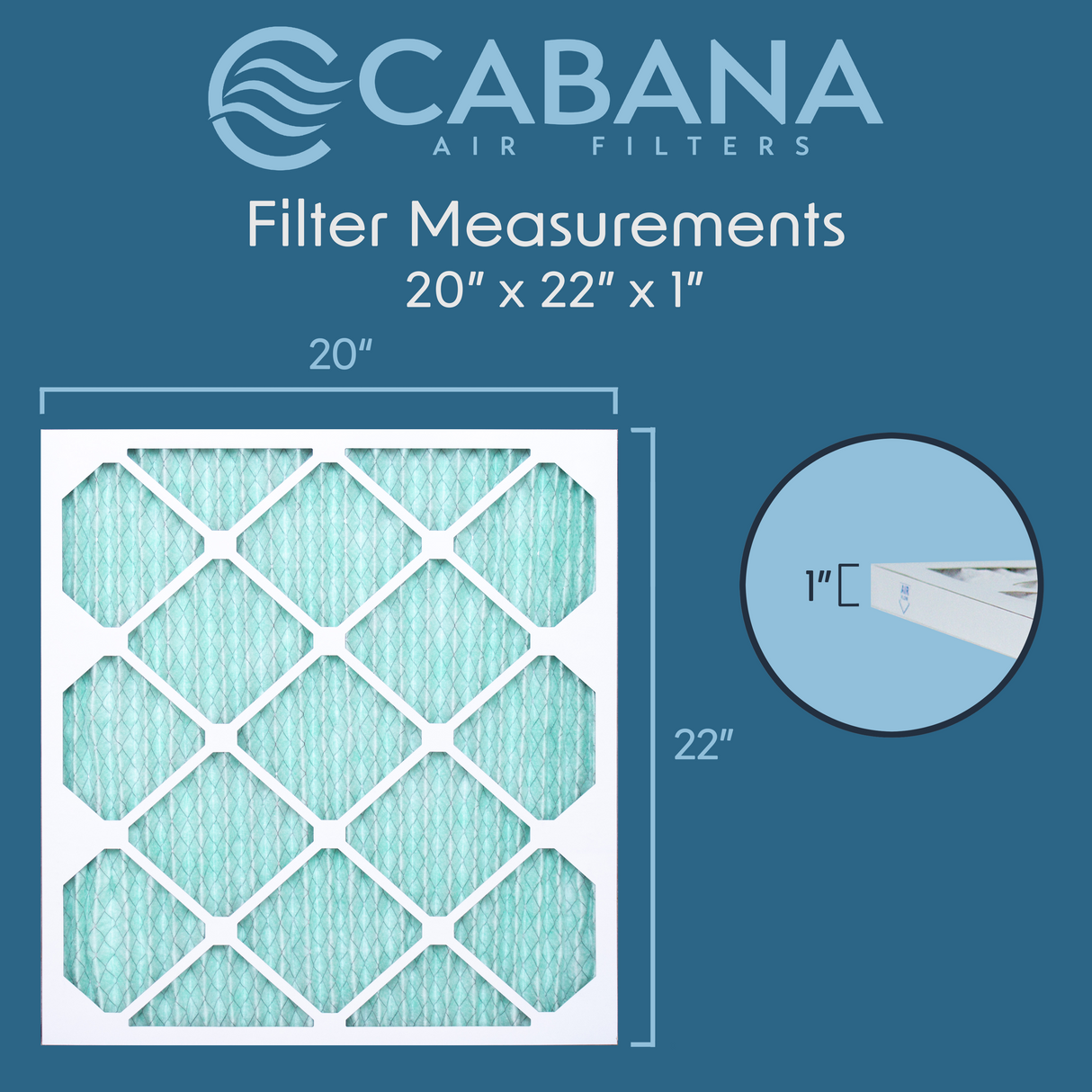 Cabana Filters 20x22x1 AC Furnace Air Filter Capture Unwanted Particles, Pleated Furnace Filter HVAC AC Filters - Made in the USA - 6 Pack