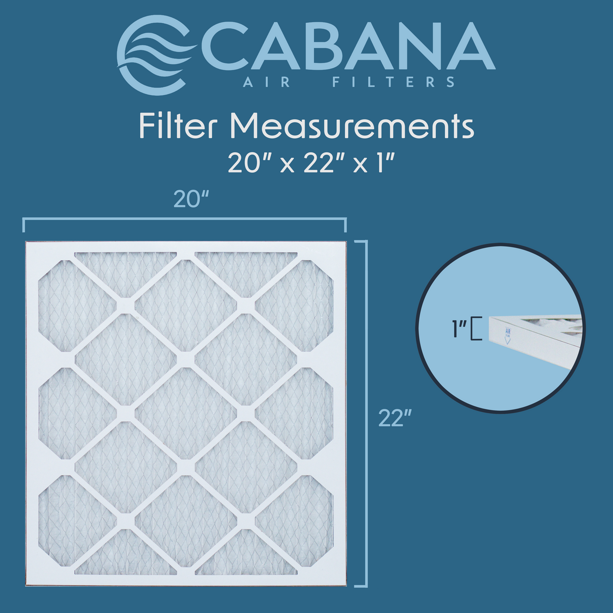 Cabana Filters 20x22x1 AC Furnace Air Filter Capture Unwanted Particles, Pleated Furnace Filter HVAC AC Filters - Made in the USA - 6 Pack