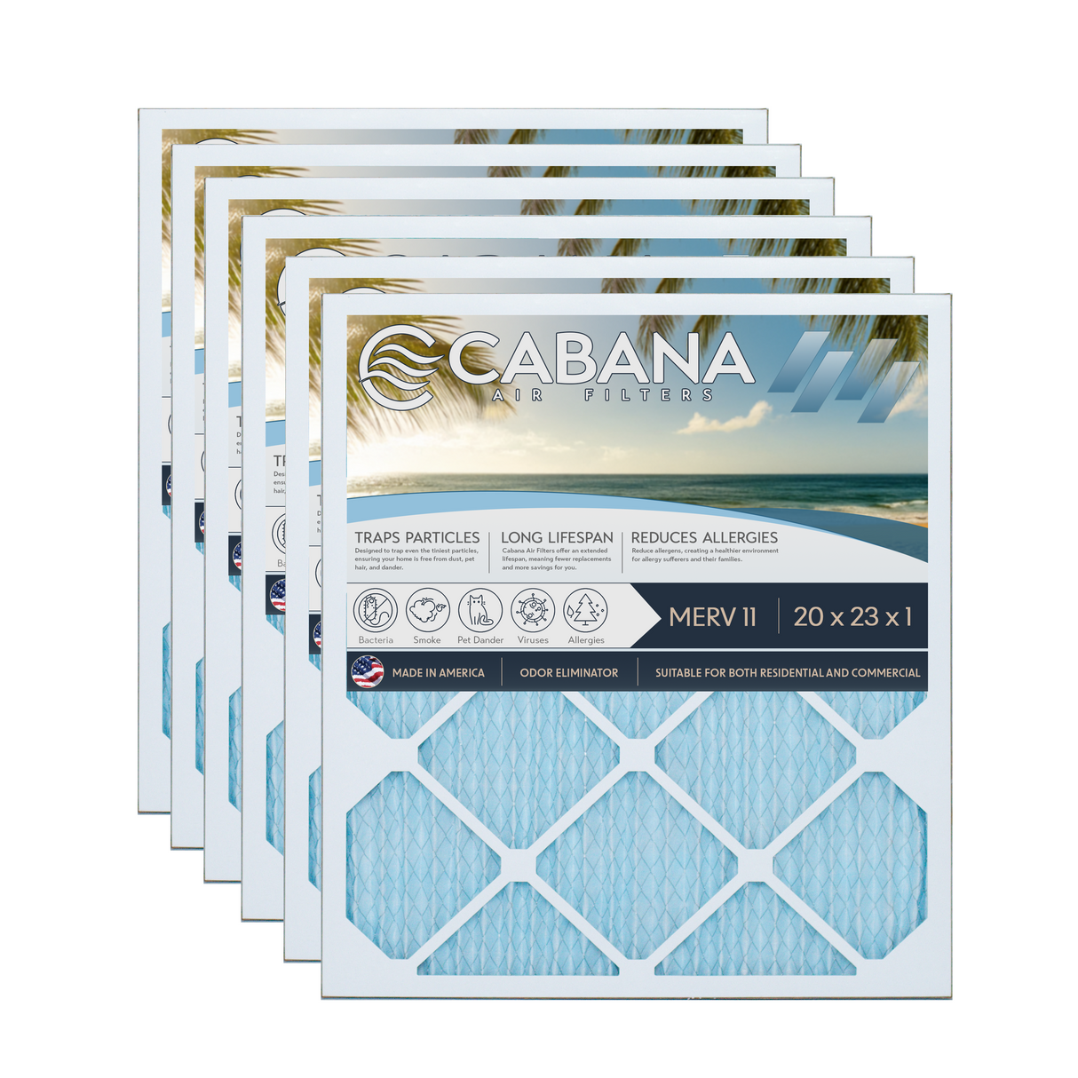 Cabana Filters 20x23x1 AC Furnace Air Filter Capture Unwanted Particles, Pleated Furnace Filter HVAC AC Filters - Made in the USA - 6 Pack