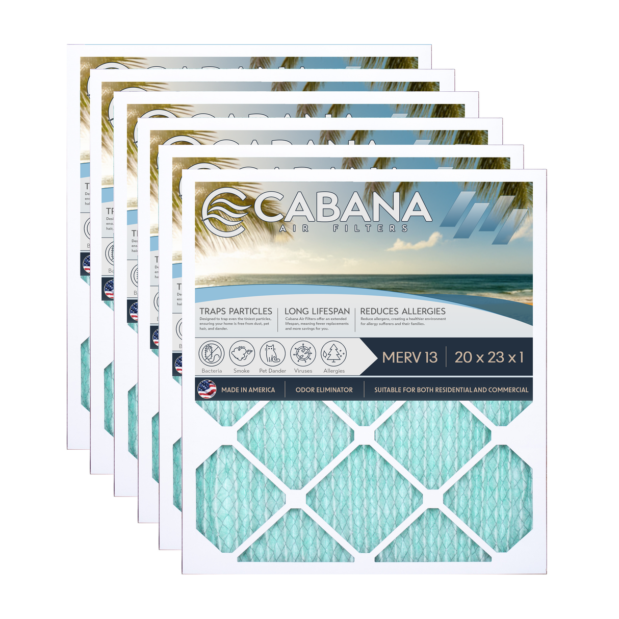 Cabana Filters 20x23x1 AC Furnace Air Filter Capture Unwanted Particles, Pleated Furnace Filter HVAC AC Filters - Made in the USA - 6 Pack