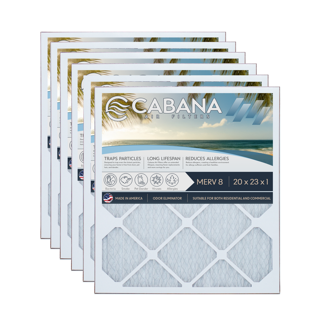 Cabana Filters 20x23x1 AC Furnace Air Filter Capture Unwanted Particles, Pleated Furnace Filter HVAC AC Filters - Made in the USA - 6 Pack
