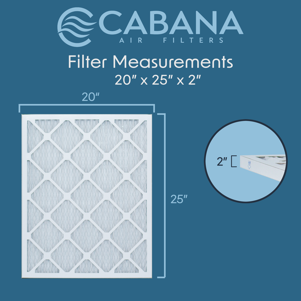 Cabana Filters 20x25x2 AC Furnace Air Filter Capture Unwanted Particles, Pleated Furnace Filter HVAC AC Filters - Made in the USA - 6 Pack