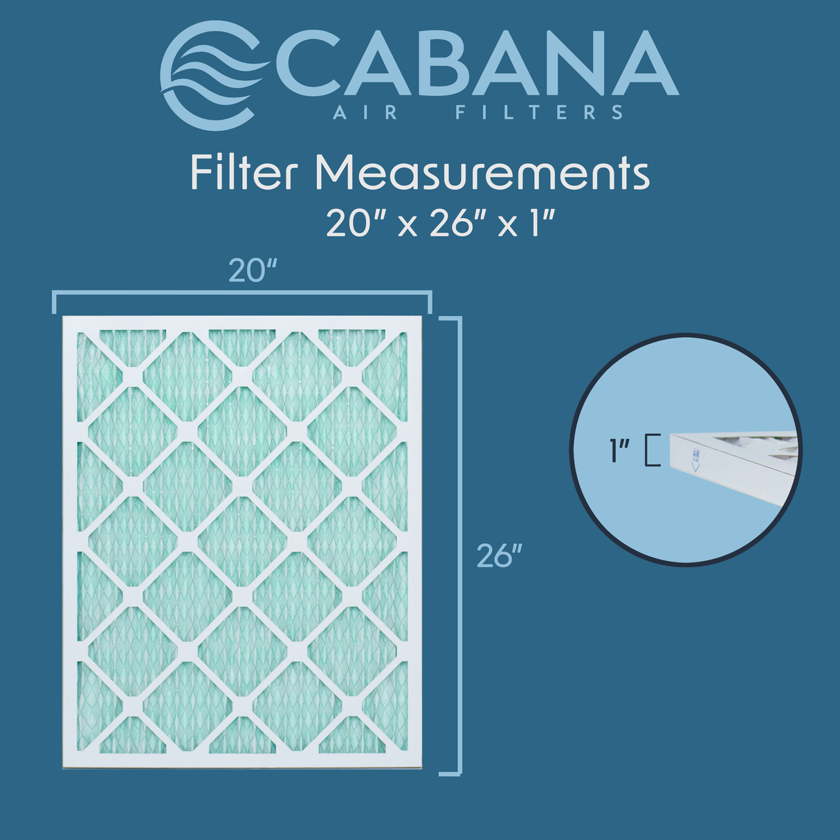 Cabana Filters 20x26x1 AC Furnace Air Filter Capture Unwanted Particles, Pleated Furnace Filter HVAC AC Filters - Made in the USA - 6 Pack