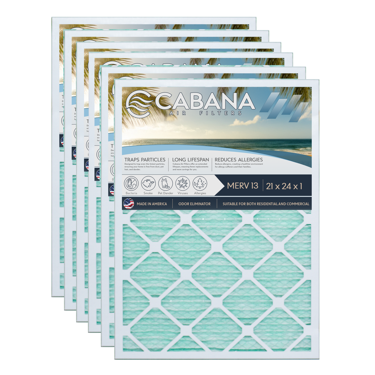 Cabana Filters 21x24x1 AC Furnace Air Filter Capture Unwanted Particles, Pleated Furnace Filter HVAC AC Filters - Made in the USA - 6 Pack