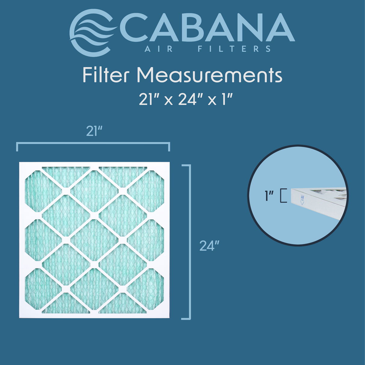 Cabana Filters 21x24x1 AC Furnace Air Filter Capture Unwanted Particles, Pleated Furnace Filter HVAC AC Filters - Made in the USA - 6 Pack