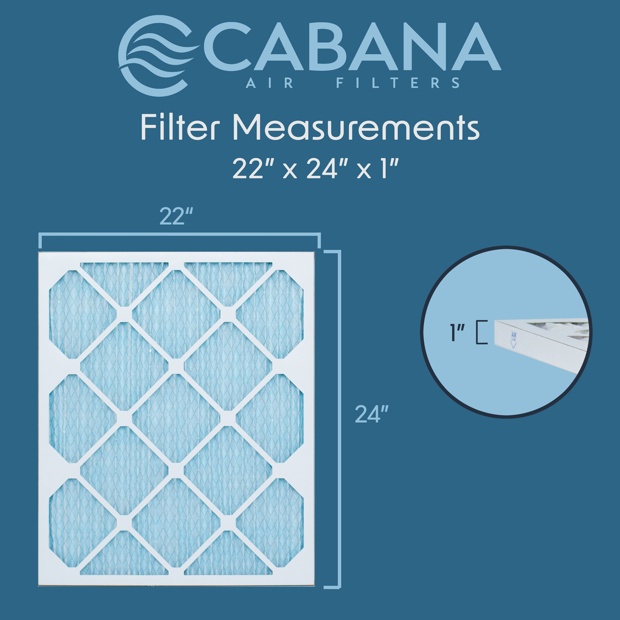 Cabana Filters 22x24x1 AC Furnace Air Filter Capture Unwanted Particles, Pleated Furnace Filter HVAC AC Filters - Made in the USA - 6 Pack