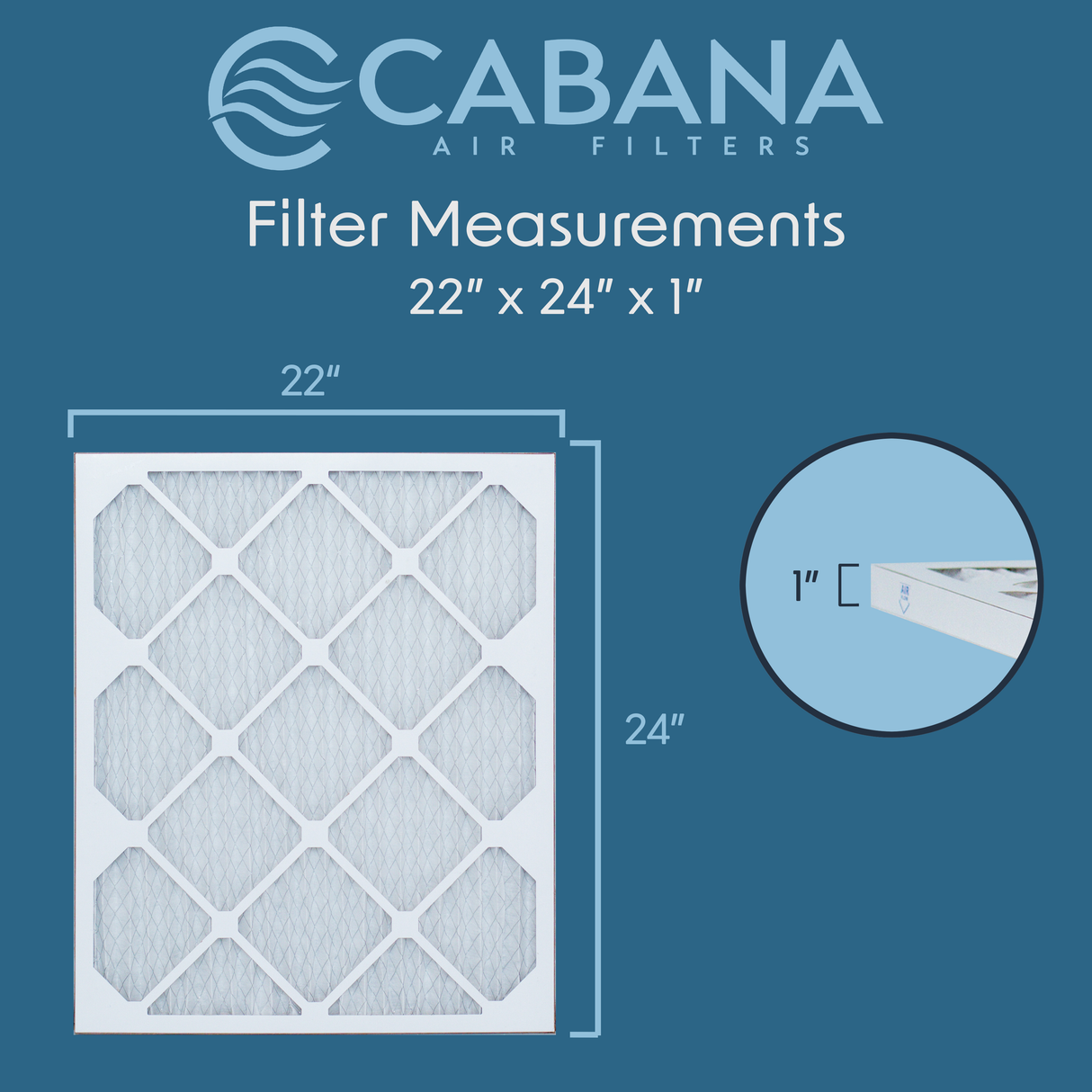 Cabana Filters 22x24x1 AC Furnace Air Filter Capture Unwanted Particles, Pleated Furnace Filter HVAC AC Filters - Made in the USA - 6 Pack