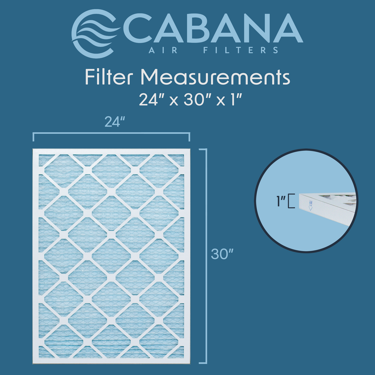 Cabana Filters 24x30x1 AC Furnace Air Filter Capture Unwanted Particles, Pleated Furnace Filter HVAC AC Filters - Made in the USA - 6 Pack