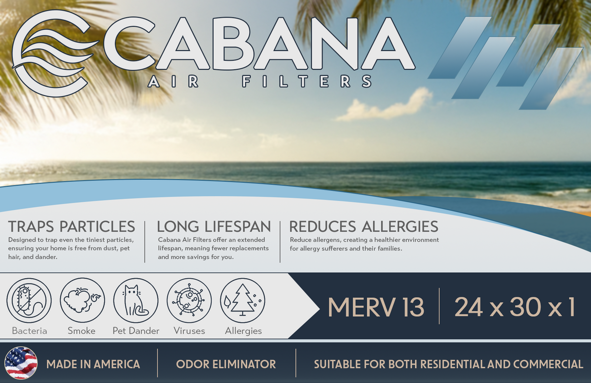 Cabana Filters 24x30x1 AC Furnace Air Filter Capture Unwanted Particles, Pleated Furnace Filter HVAC AC Filters - Made in the USA - 6 Pack