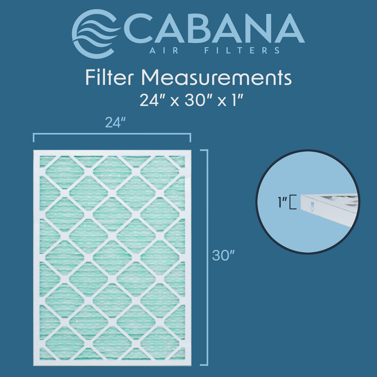 Cabana Filters 24x30x1 AC Furnace Air Filter Capture Unwanted Particles, Pleated Furnace Filter HVAC AC Filters - Made in the USA - 6 Pack
