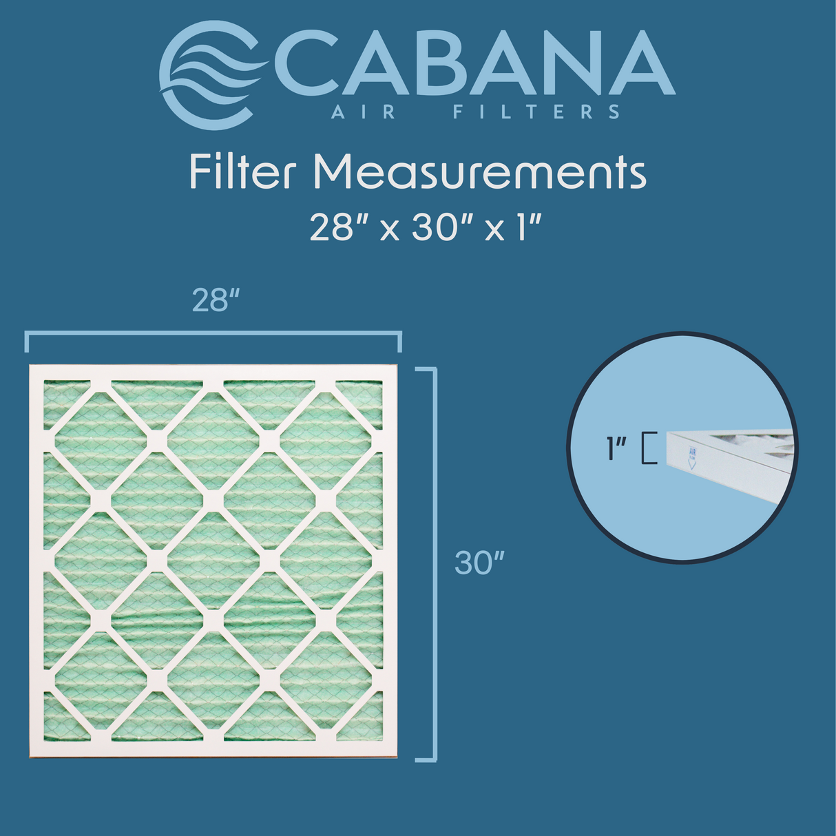Cabana Filters 28x30x1 AC Furnace Air Filter Capture Unwanted Particles, Pleated Furnace Filter HVAC AC Filters - Made in the USA - 6 Pack