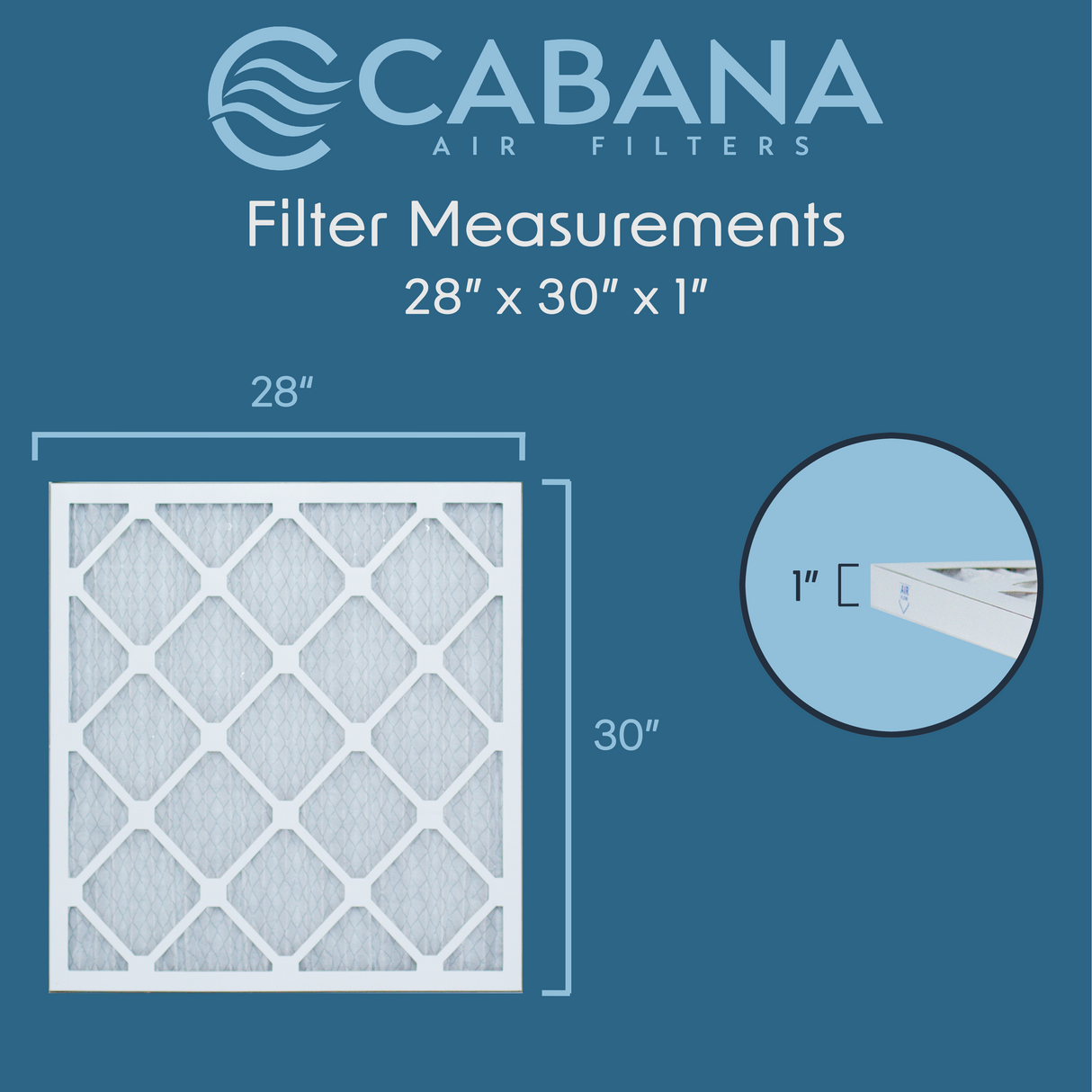 Cabana Filters 28x30x1 AC Furnace Air Filter Capture Unwanted Particles, Pleated Furnace Filter HVAC AC Filters - Made in the USA - 6 Pack