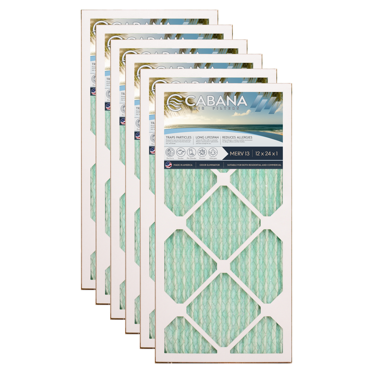 Cabana Filters 12x24x1 AC Furnace Air Filter Capture Unwanted Particles, Pleated Furnace Filter HVAC AC Filters - Made in the USA - 6 Pack