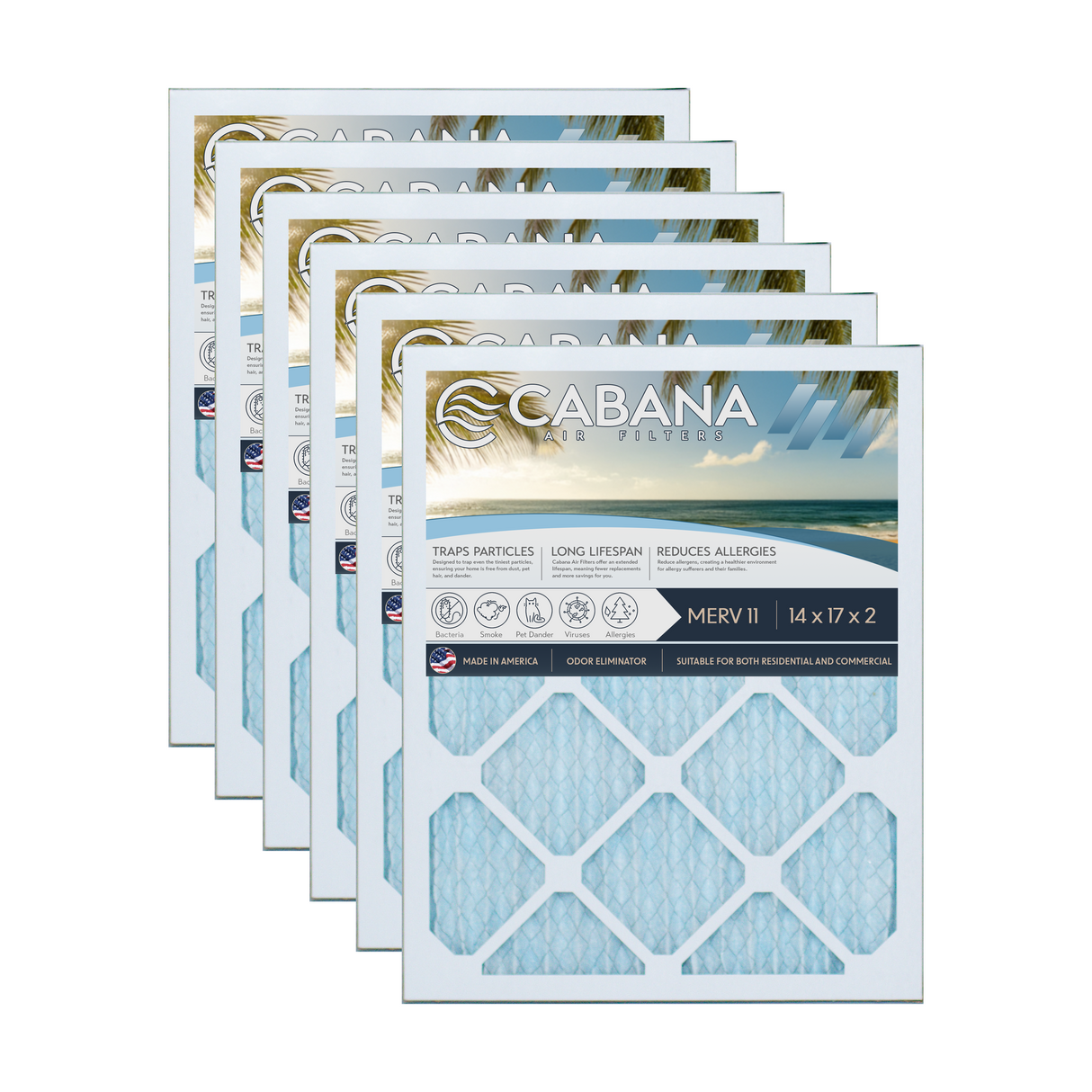 Cabana Filters 14x17x2 AC Furnace Air Filter Capture Unwanted Particles, Pleated Furnace Filter HVAC AC Filters - Made in the USA - 6 Pack