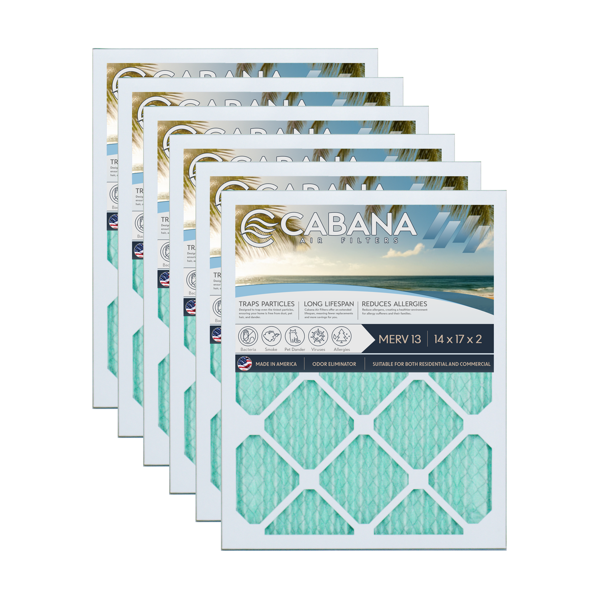 Cabana Filters 14x17x2 AC Furnace Air Filter Capture Unwanted Particles, Pleated Furnace Filter HVAC AC Filters - Made in the USA - 6 Pack