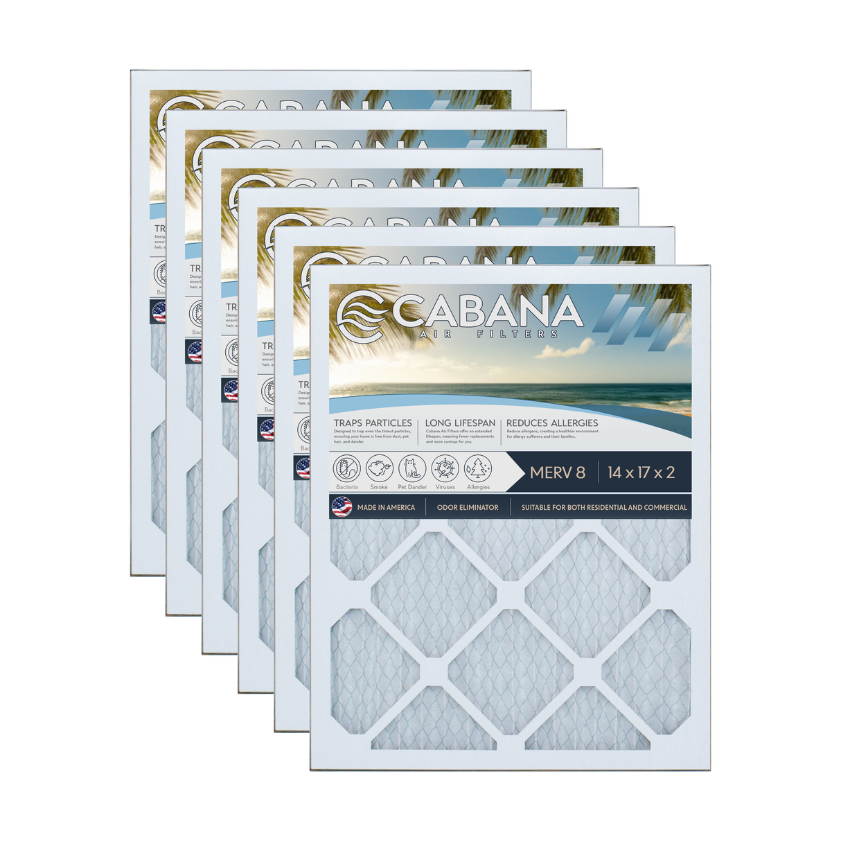 Cabana Filters 14x17x2 AC Furnace Air Filter Capture Unwanted Particles, Pleated Furnace Filter HVAC AC Filters - Made in the USA - 6 Pack