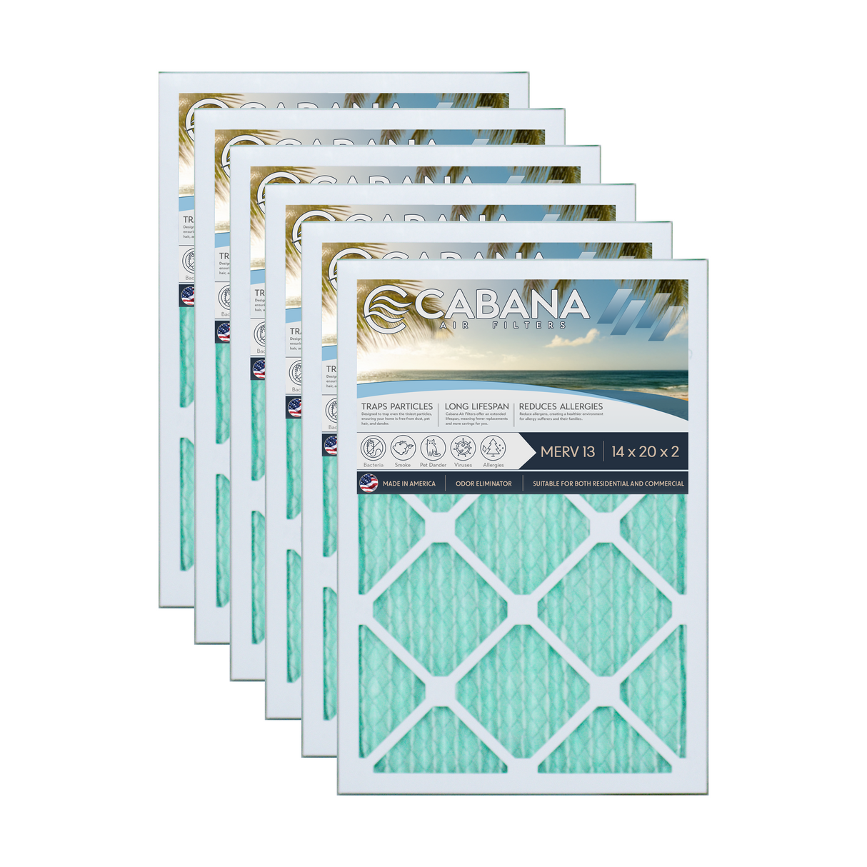 Cabana Filters 14x20x2 AC Furnace Air Filter Capture Unwanted Particles, Pleated Furnace Filter HVAC AC Filters - Made in the USA - 6 Pack