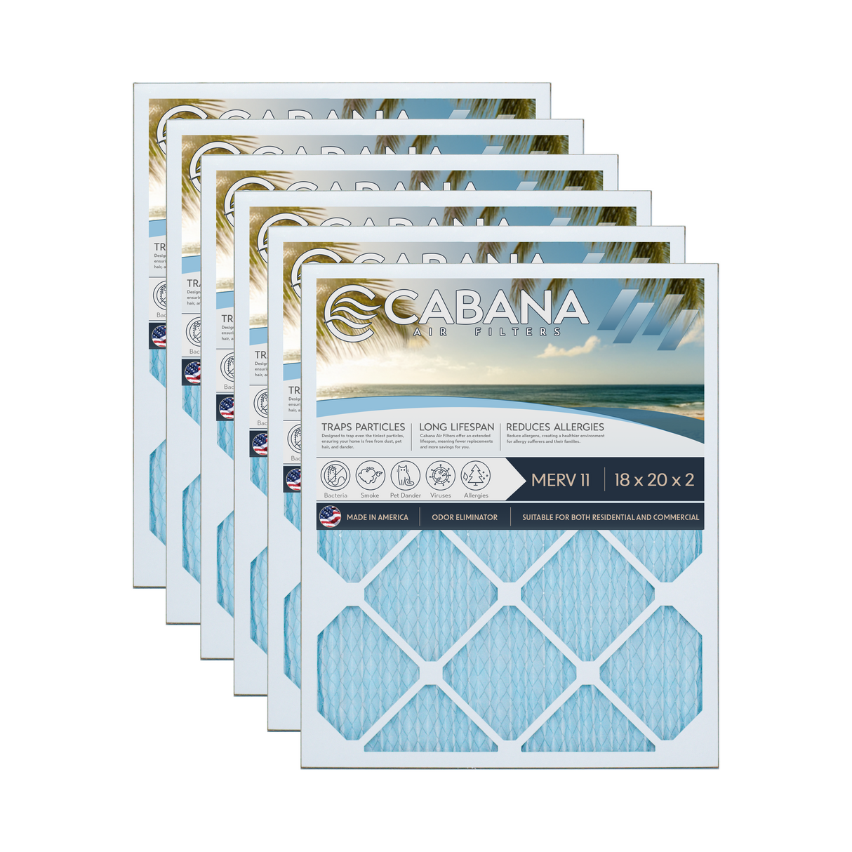 Cabana Filters 18x20x2 AC Furnace Air Filter Capture Unwanted Particles, Pleated Furnace Filter HVAC AC Filters - Made in the USA - 6 Pack