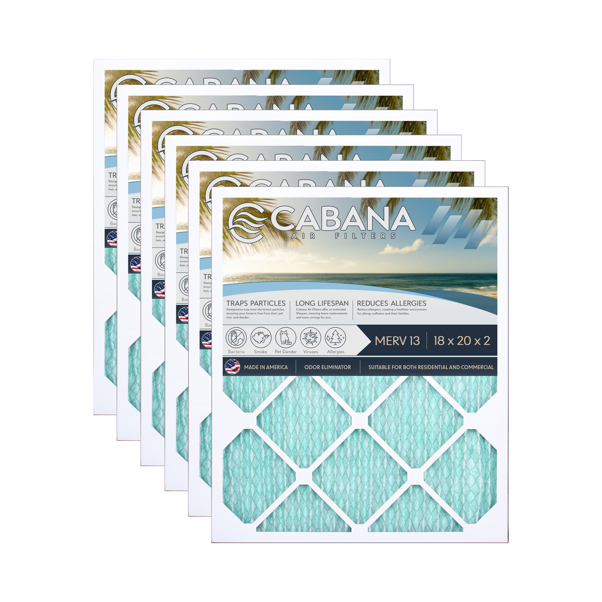 Cabana Filters 18x20x2 AC Furnace Air Filter Capture Unwanted Particles, Pleated Furnace Filter HVAC AC Filters - Made in the USA - 6 Pack