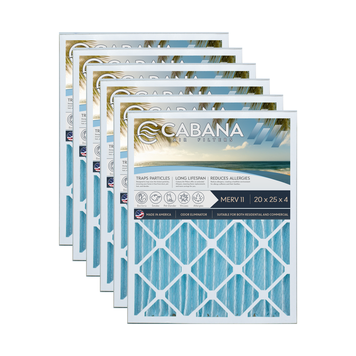 Cabana Filters 20x25x4 AC Furnace Air Filter Capture Unwanted Particles, Pleated Furnace Filter HVAC AC Filters - Made in the USA - 2 Pack