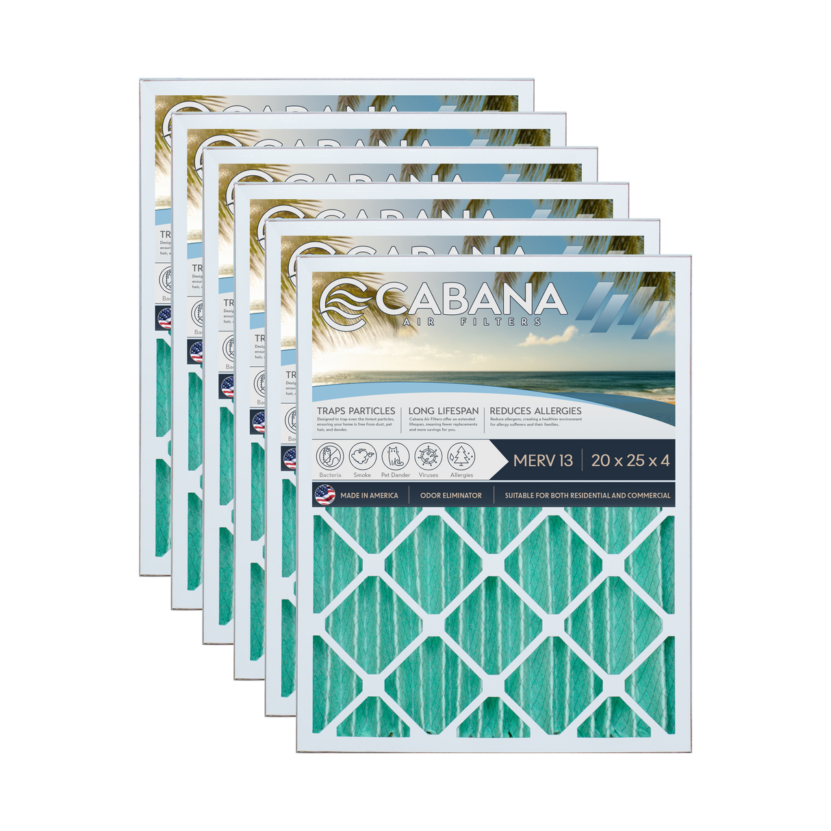 Cabana Filters 20x25x4 AC Furnace Air Filter Capture Unwanted Particles, Pleated Furnace Filter HVAC AC Filters - Made in the USA - 2 Pack