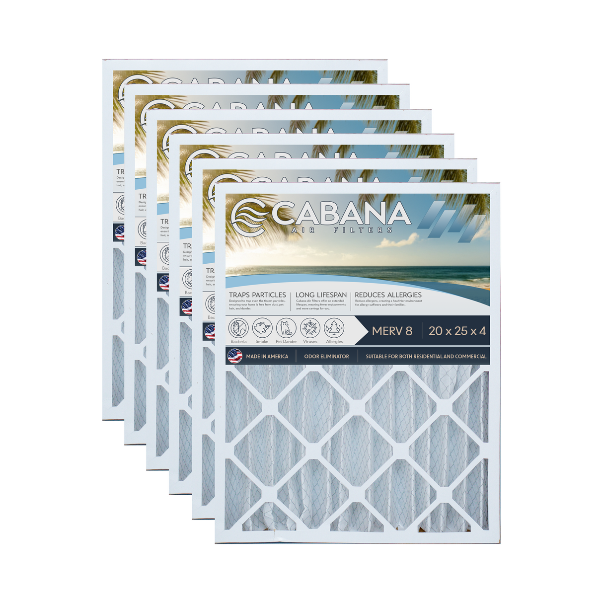 Cabana Filters 20x25x4 AC Furnace Air Filter Capture Unwanted Particles, Pleated Furnace Filter HVAC AC Filters - Made in the USA - 2 Pack