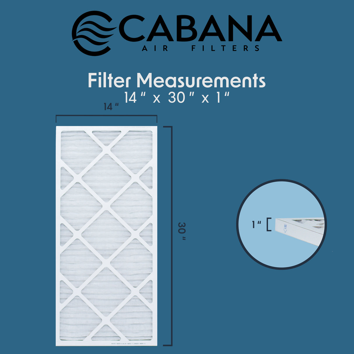 Cabana Filters 14x30x1 AC Furnace Air Filter Capture Unwanted Particles, Pleated Furnace Filter HVAC AC Filters - Made in the USA - 6 Pack