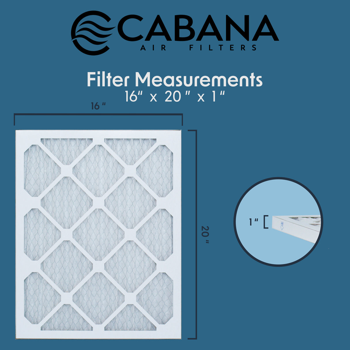 Cabana Filters 16x20x1 AC Furnace Air Filter Capture Unwanted Particles, Pleated Furnace Filter HVAC AC Filters - Made in the USA - 6 Pack