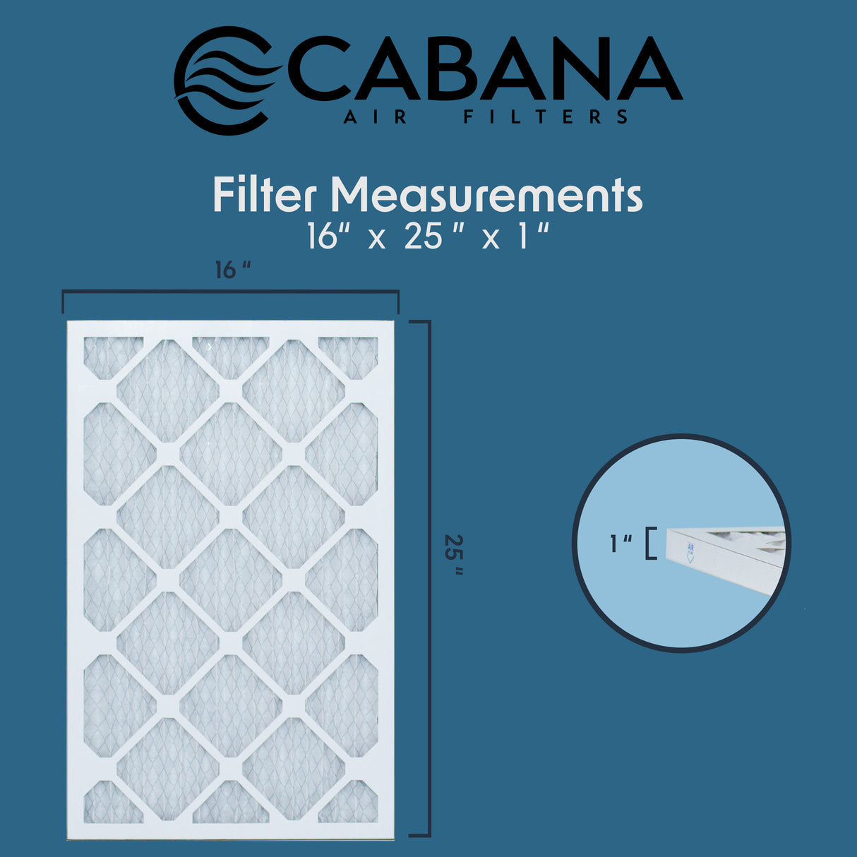 Cabana Filters 16x25x1 AC Furnace Air Filter Capture Unwanted Particles, Pleated Furnace Filter HVAC AC Filters - Made in the USA - 6 Pack