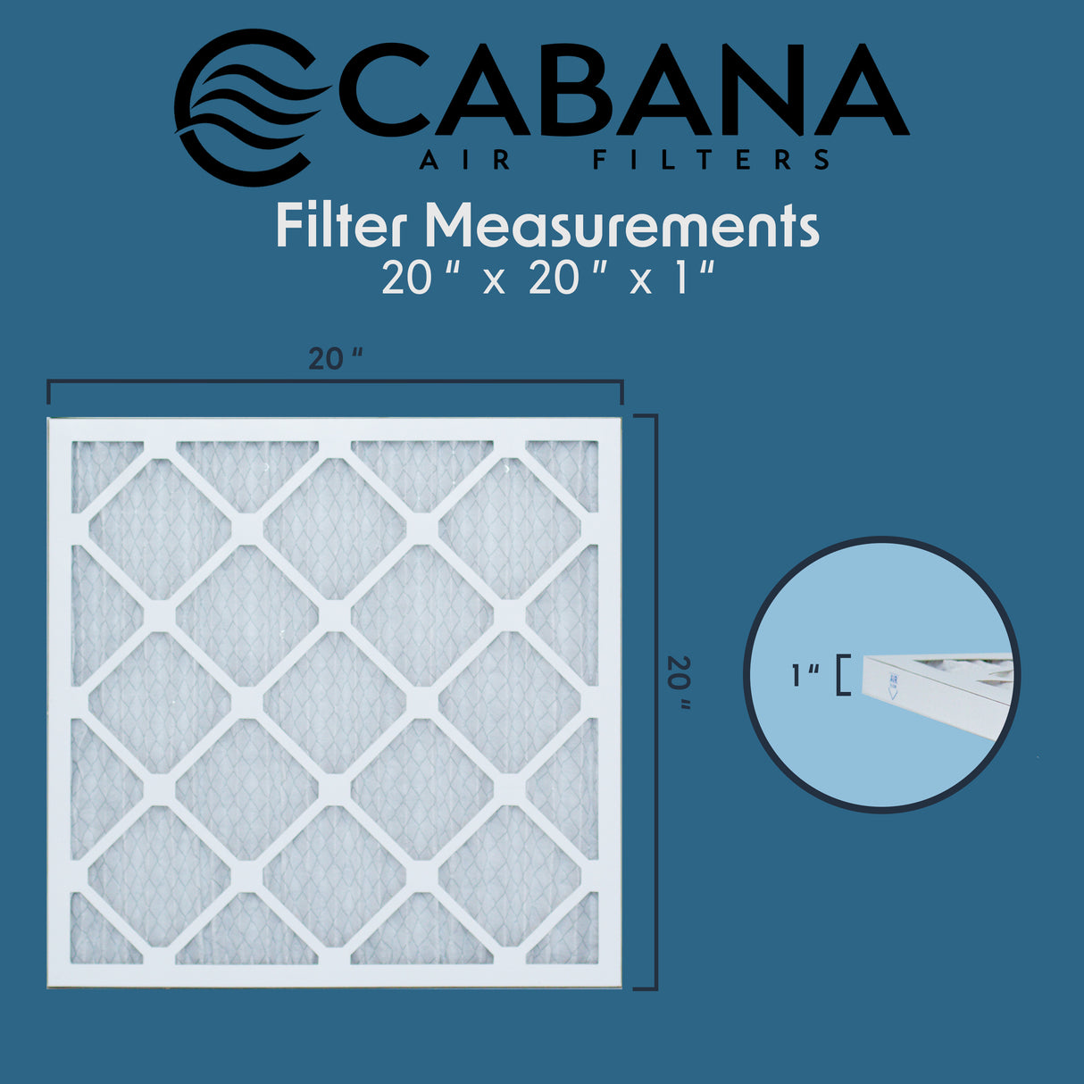 Cabana Filters 20x20x1 AC Furnace Air Filter Capture Unwanted Particles, Pleated Furnace Filter HVAC AC Filters - Made in the USA - 6 Pack