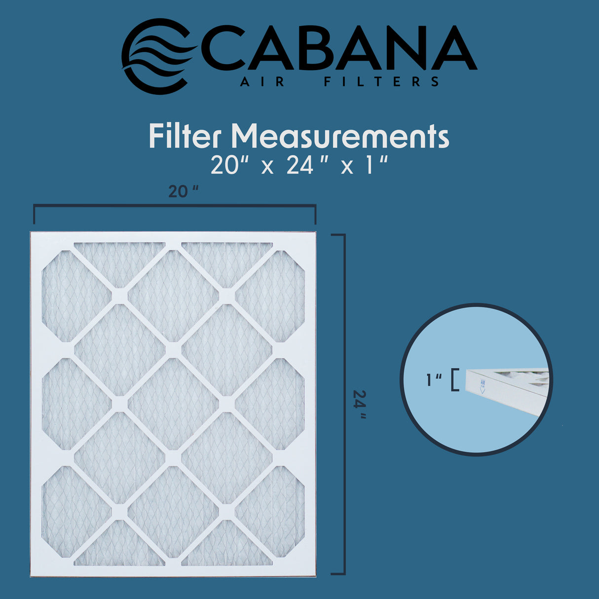 Cabana Filters 20x24x1 AC Furnace Air Filter Capture Unwanted Particles, Pleated Furnace Filter HVAC AC Filters - Made in the USA - 6 Pack