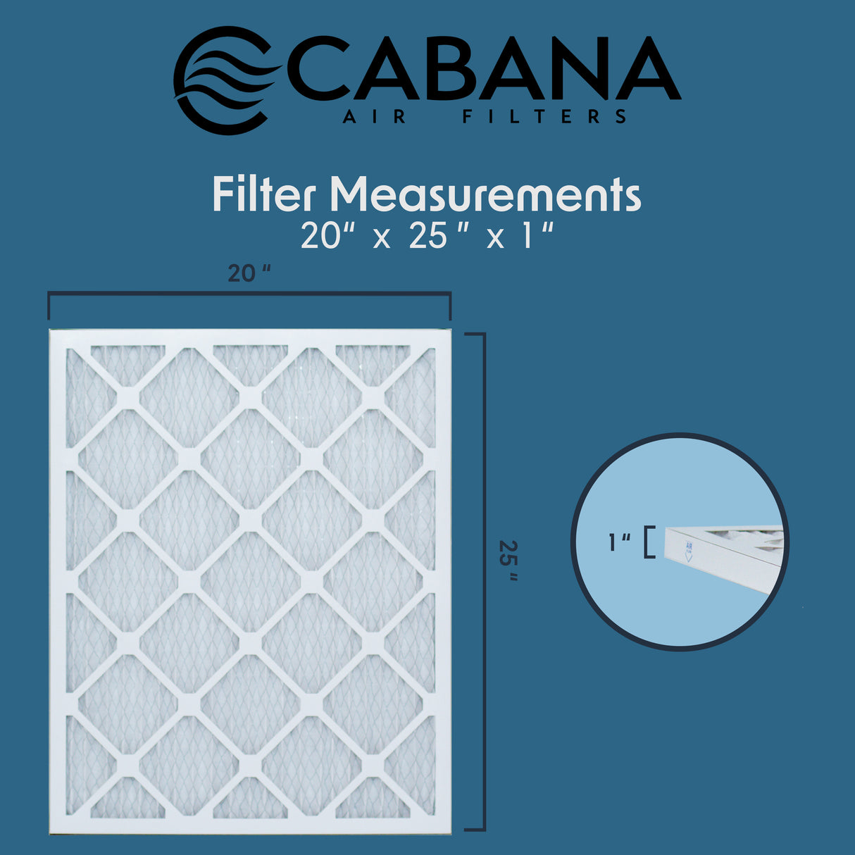 Cabana Filters 20x25x1 AC Furnace Air Filter Capture Unwanted Particles, Pleated Furnace Filter HVAC AC Filters - Made in the USA - 6 Pack